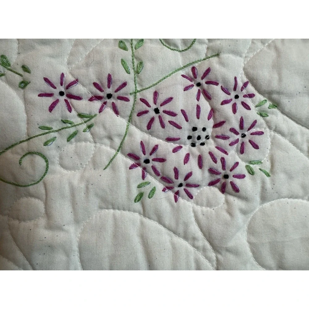 Embroidered Quilted‎ Crib Throw Bear On Rocking Horse Hand Stitched Not Complete